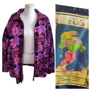 Vintage London Fog Jacket Womens Large Full Zip Rare Floral Ski Glacial Fog 90s